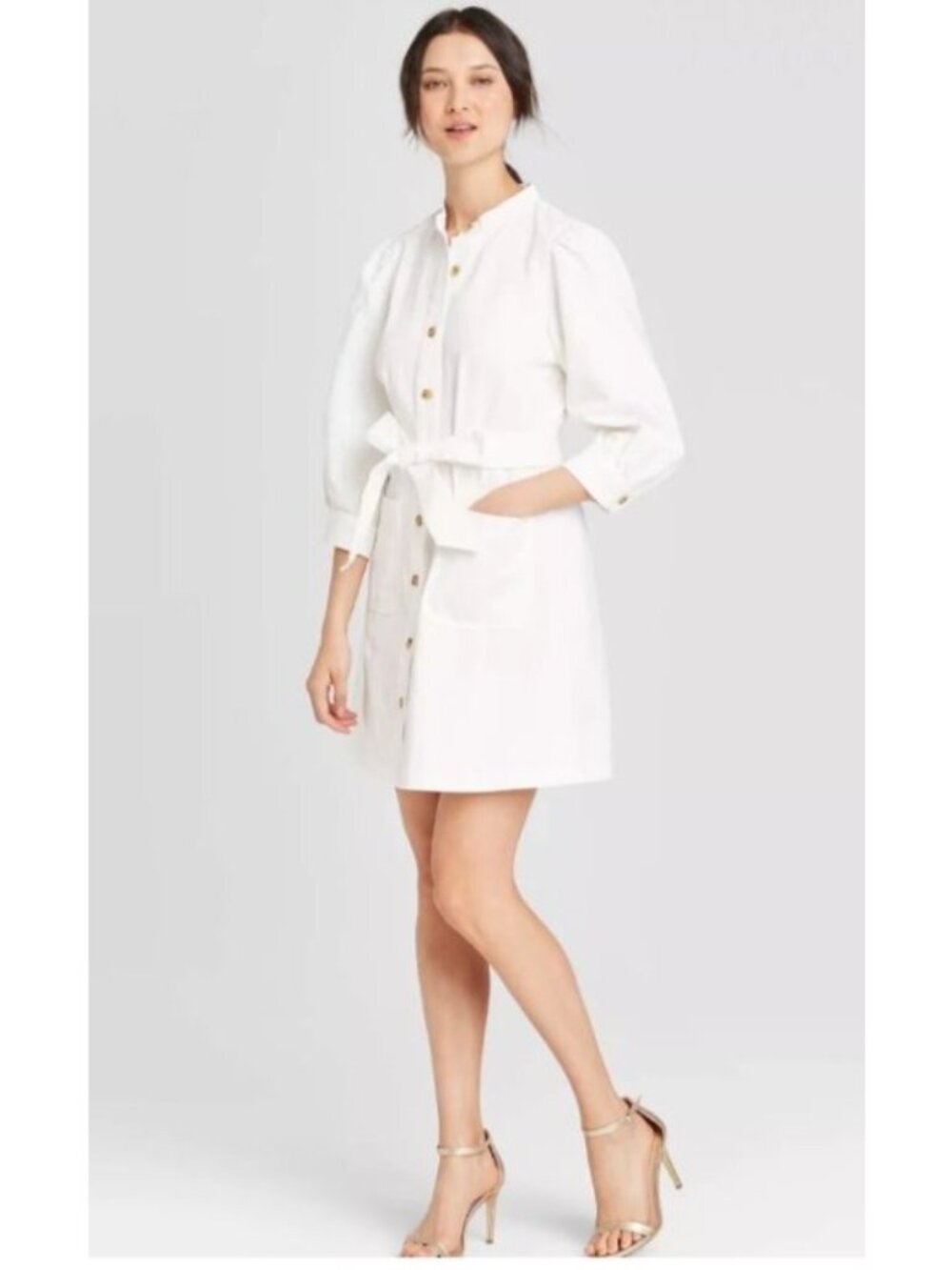 Who What Wear Womens S White Button Front Dress Belted Mini Coastal Preppy Chic